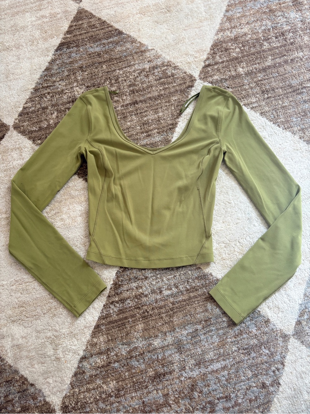 lululemon athletica Olive Green Long Sleeve V-Neck Crop Top